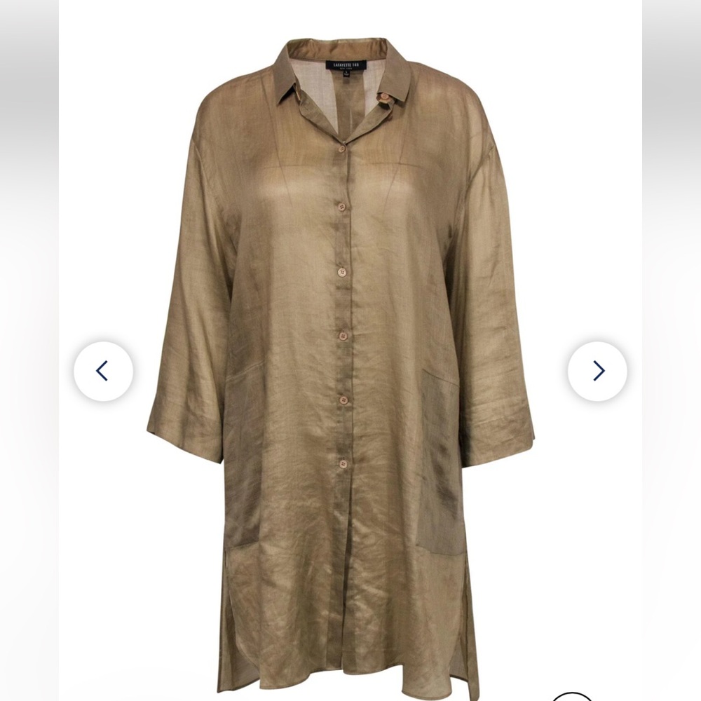 Lafayette 148 New York Taupe-Tan Ramie-Blend Tunic S